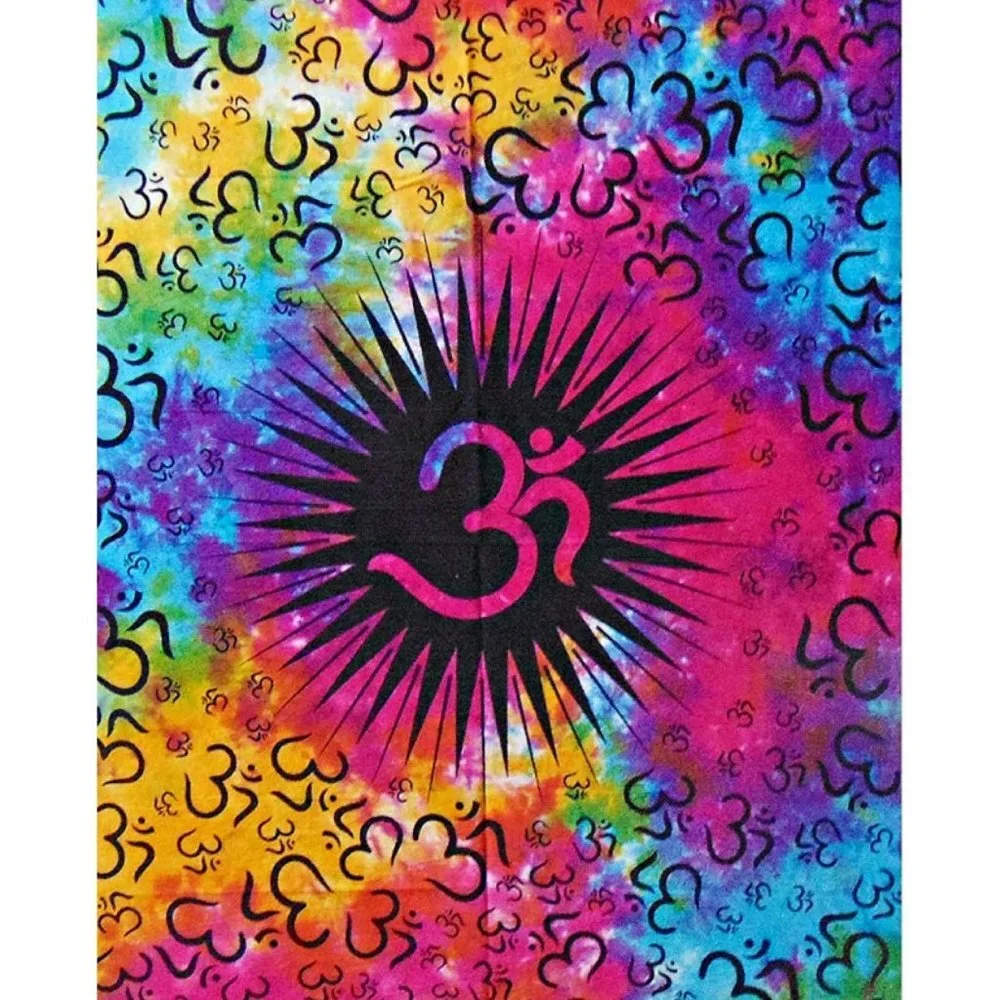 Psychedelic Tie Dye Om Symbol Yoga Buddhist Hippie Cotton Tapestry Tie Dye Wall